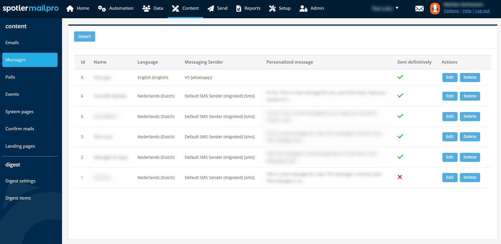 Overview Messages in Content