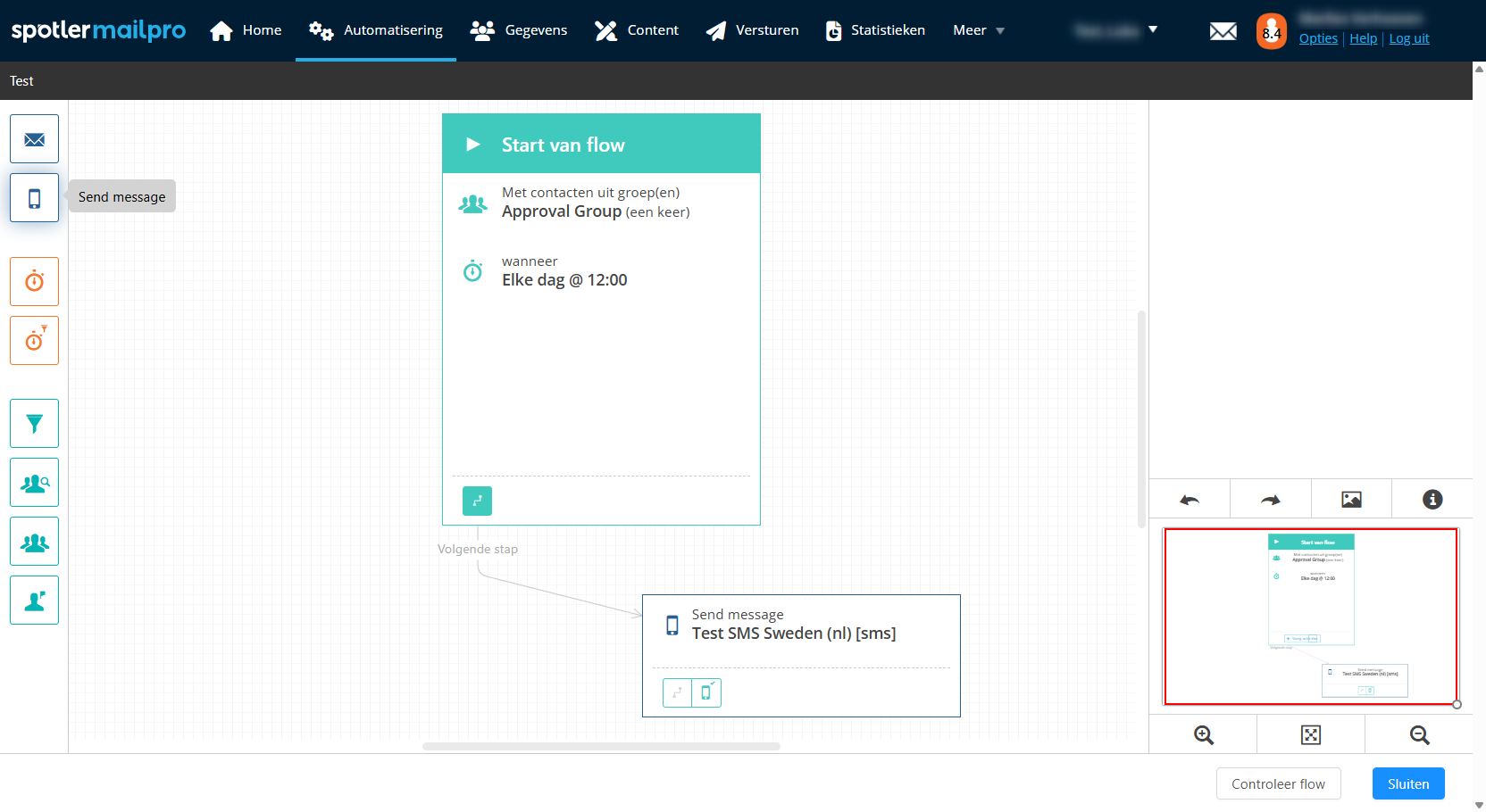 Send message stap in de flow builder